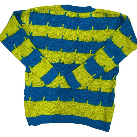 Timing Neon Yellow & Blue Long Sleeve Knit Sweater Size Medium - Picture 5 of 9